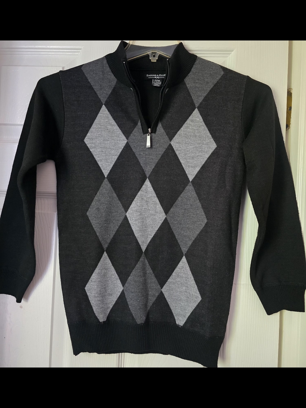 Sahara Club Boys Argyle Quarter Zip Sweater Size 8 Black Gray